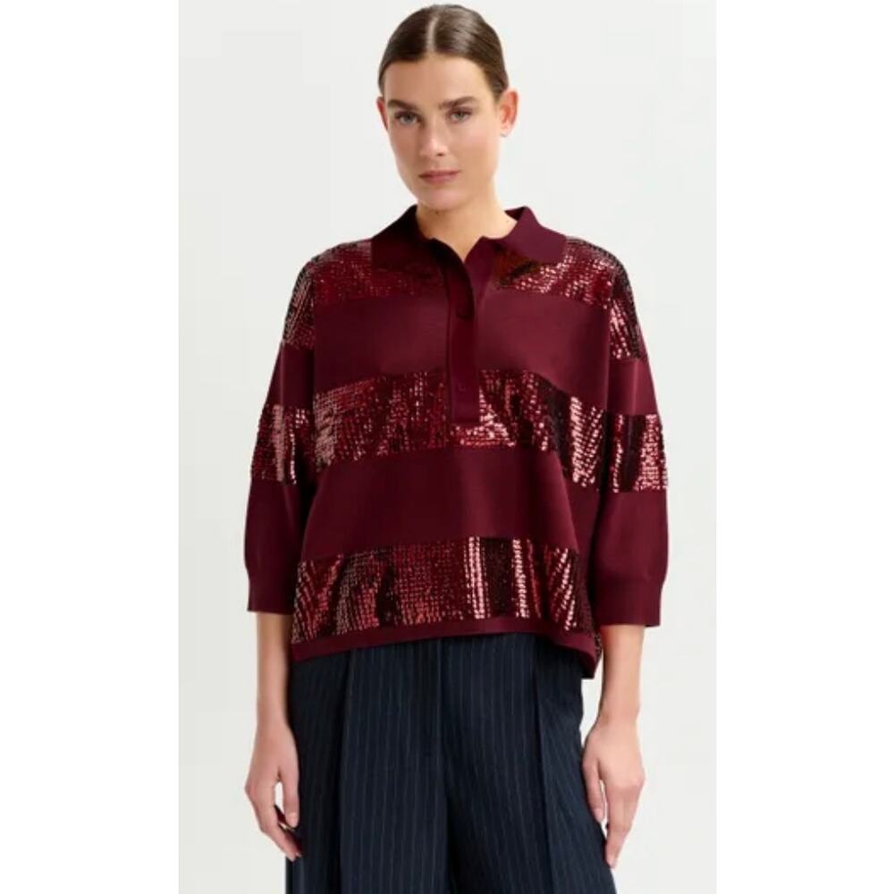 Essentiel Antwerp Illuminati Sequin Stripe Polo Women’s Sz. M